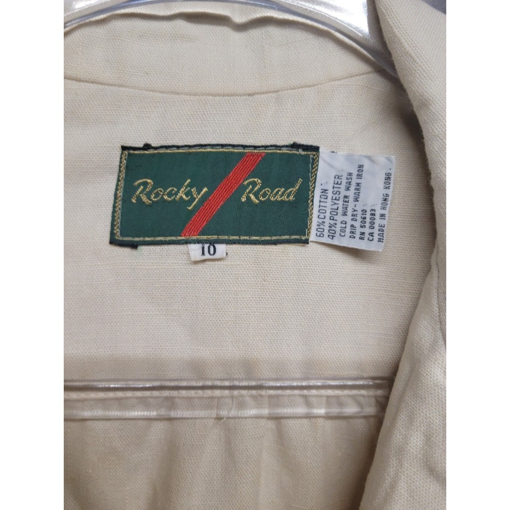Vintage 90's Rocky Road Beige Twill Crop 3/4 Sleeve Open Front Jacket Womens 10 - Picture 4 of 10